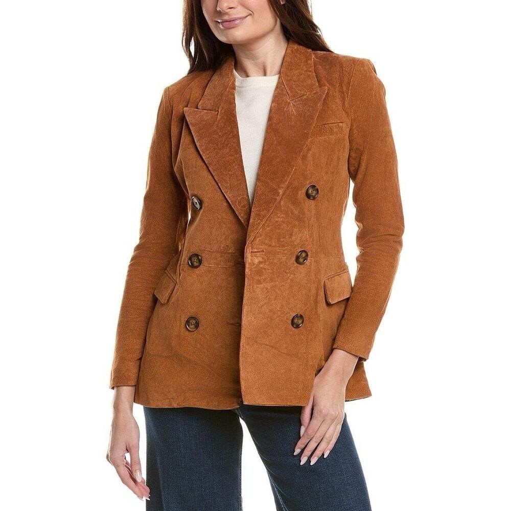 NWT BLANKNYC Real Suede Double Breasted Blazer Jacket Camel Brown XS
